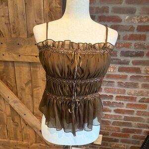 Rampage Brown Sequin Ruched Cami Top Size Large Y2K Boho Fairycore